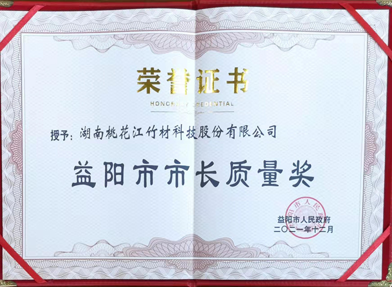 益陽市市長質(zhì)量獎證書
