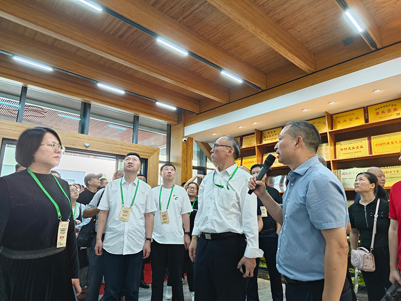 薛董事長在講解介紹竹結構科技示范樓 薛董事長在講解介紹竹結構科技示范樓